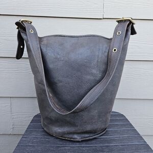 Vintage NYC Coach XL Duffle Feed Sack Bucket Bag Dark Brown Leather Bag RARE